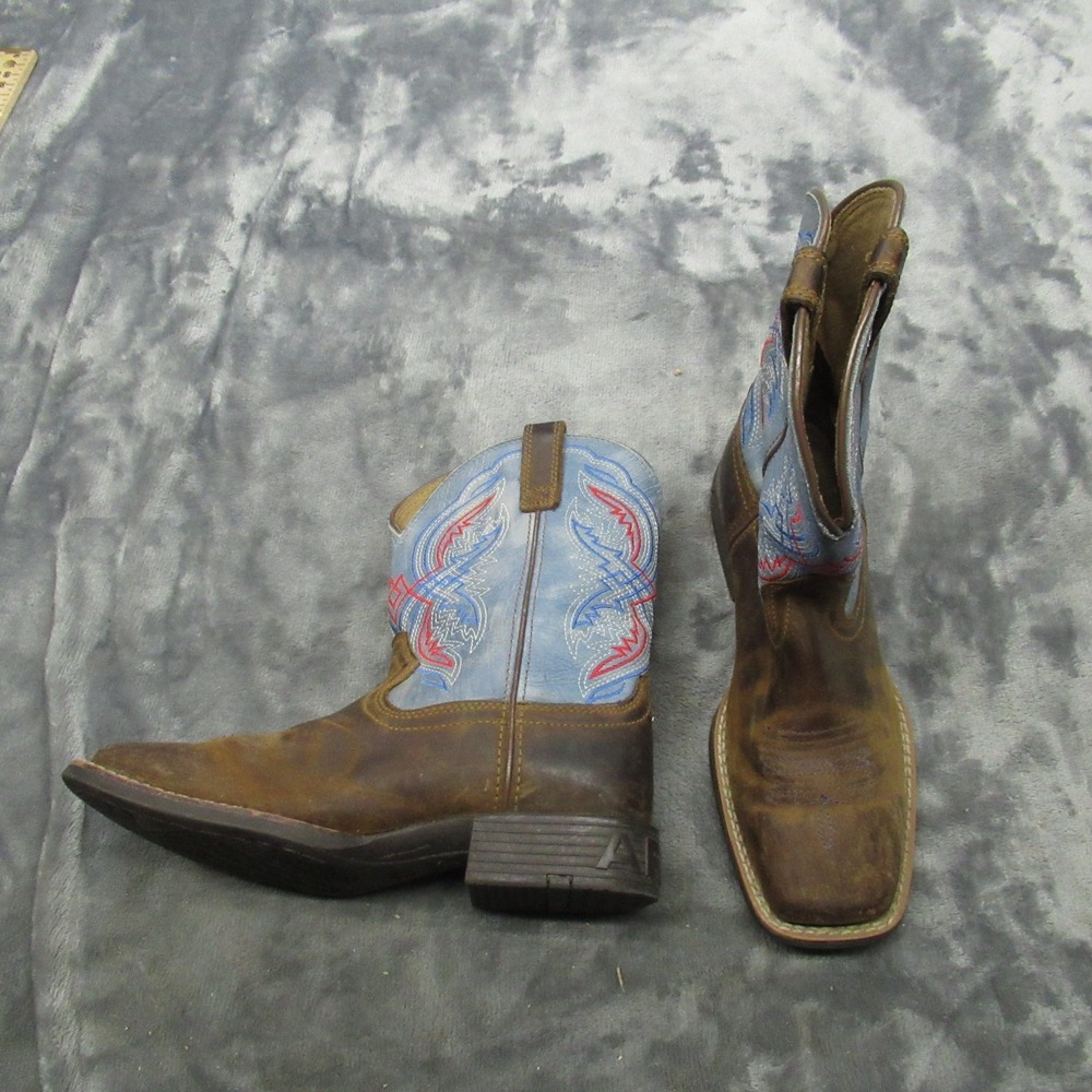 Ariat Kids Boots 2.5 Brown Blue Red Double Kicker‎ Stitching Western Square Toe